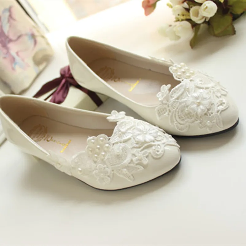 Custom Heels Women White Ivory Lace Wedding Shoes Lady Las Bridal Custom Heels Women White Ivory Lace Wedding Shoes Lady Las Bridal Prom Ballet Flats Size 4 5 6 7 8 9 10 11 12 In S From On
