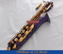 Support Professional Purple and Gold Baritone Saxophone Sax High F# W/Leather Case