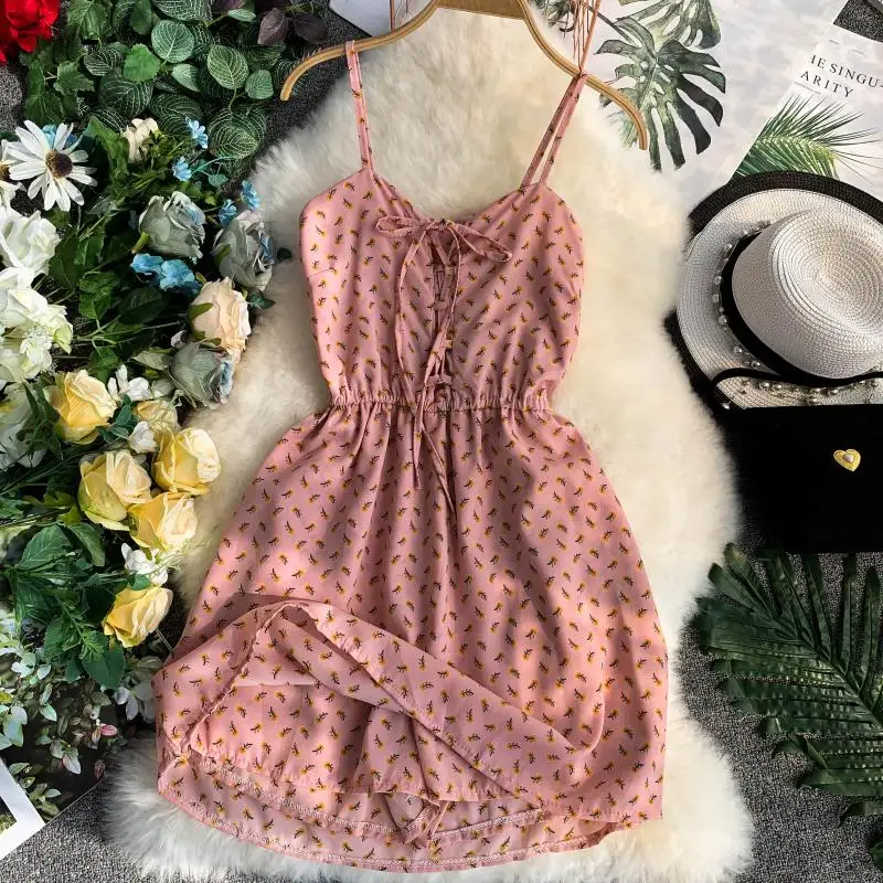 

Thai seaside holiday style sweet print V-neck lace-up sleeveless halter high waist slimming jumpsuits 2019 new fashion women's