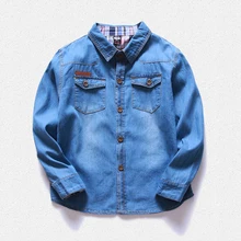 Модные рубашки для мальчиков детская джинсовая рубашка синий рубашка для мальчиков длинные рукава Детские хлопковые рубашки топы для детей размер для От 2 до 8 лет