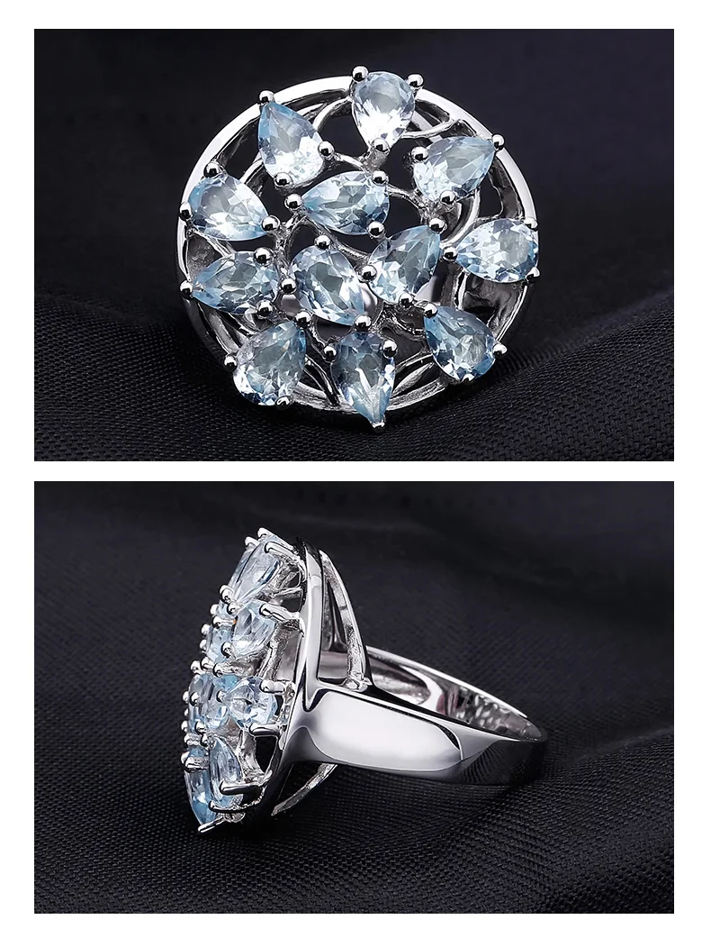 GEM'S BALLET, натуральный голубой топаз, круглые кольца, натуральная 925 пробы, серебряные кольца с драгоценным камнем, хорошее ювелирное изделие