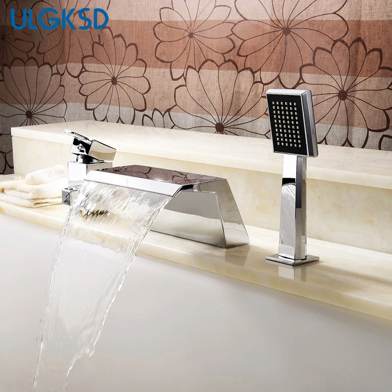 ULGKSD хромированный смеситель для ванной 3 шт. с одной ручкой, смеситель для горячей и холодной воды, палубное крепление для функционального переключателя, душ для ванной комнаты