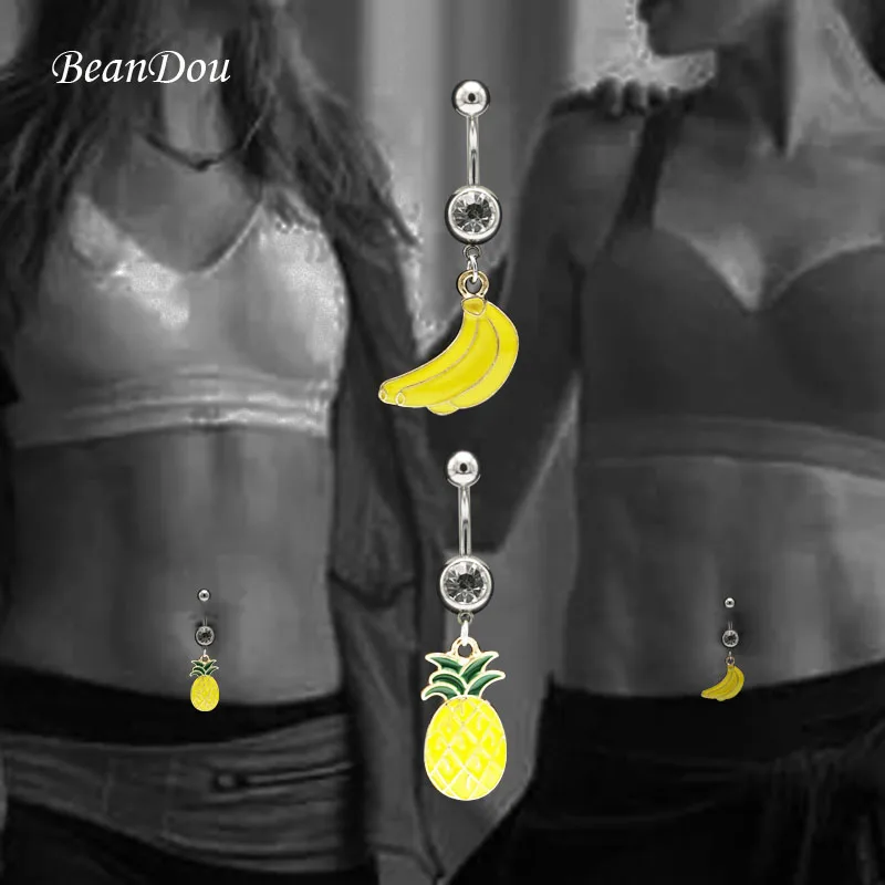Fashion Lovely Fruit Dangle Belly Button Rings Surgical Steel Navel Piercing Bar Ombligo Nombril Anti-allergic Body Jewelry Girl0