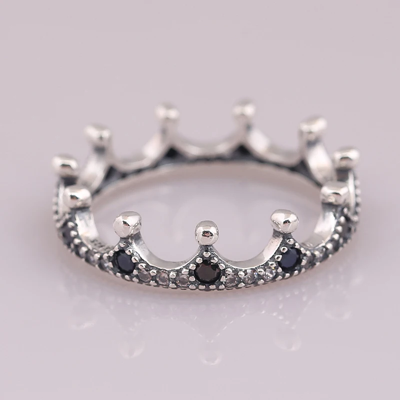

Authentic 925 Sterling Silver Ring Black Enchanted Crown Rings With Crystal For Women Wedding Party Gift Fine Pandora Jewelry