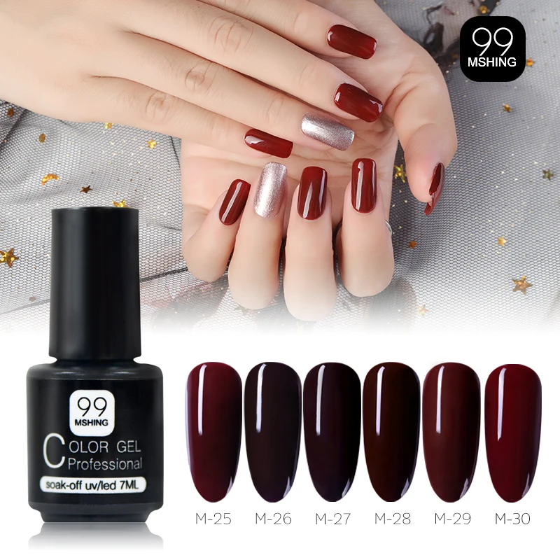 

MSHING99 Cherry Red Color Gel 6Pcs/lot Nail Polish LED UV Gel For Nail Soak Off Nails Gel Lacquer Glitter Hybrid Nail Polish