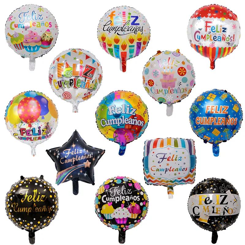

50pcs/lot 18inch Feliz cumpleanos Spanish birthday balloons round mylar helium ballon happy birthday party air globos baloes