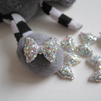 

MD-185 10pcs Fancy AB Rhinestone Silver Big Bow Deco Metal Charms Metal Deco Charms Nail Art