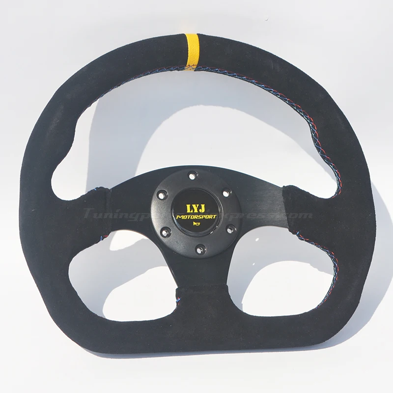 D образный замшевый кожаный руль Универсальный заклепки Автомобильный руль Игровой руль с желтой полосой