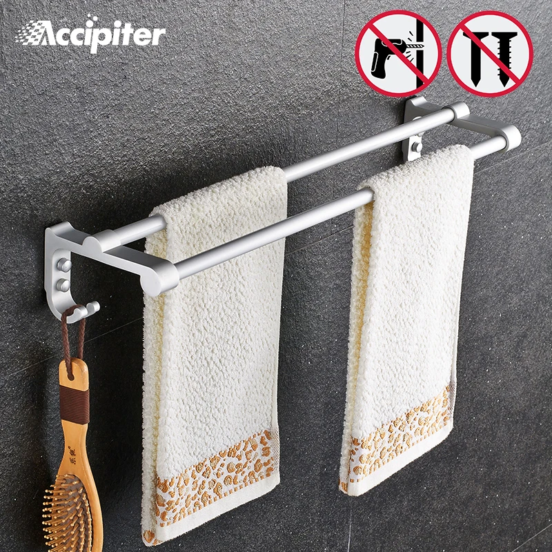 

Nail Free Powerful Suction Toilet Towel Rack Bathroom Space Metal Double Towel Bar bathroom Accessories