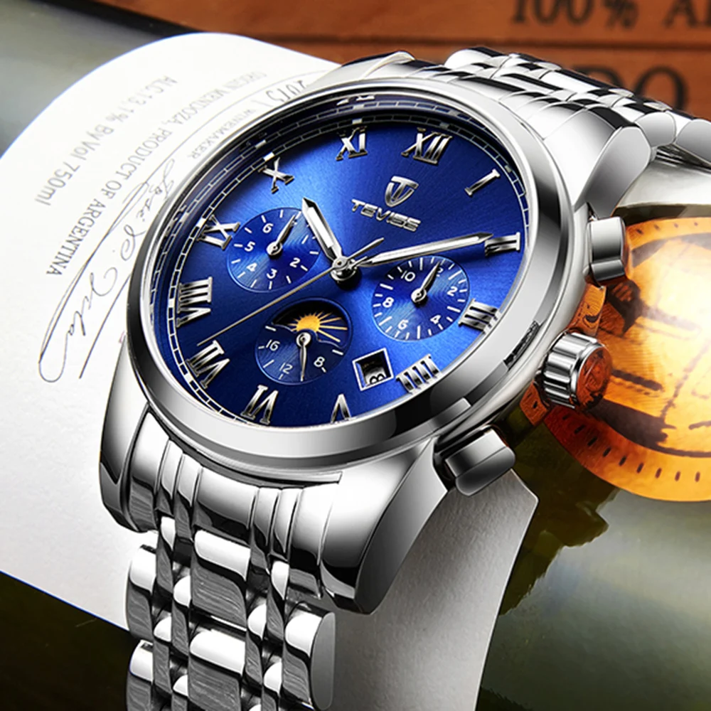 

TEVIS 9005 Automatic men's Mechanical Watch Waterproof Watches Men Fashion Multifunctional clock Stainless Steel Band Wristwatch
