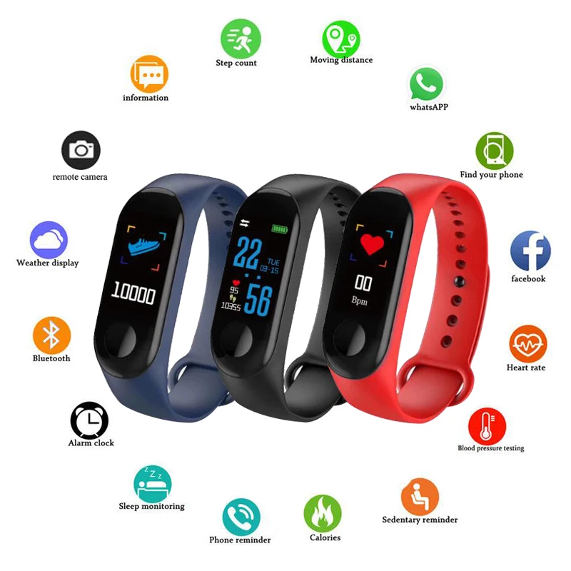 

M3 Smart Sport Watch Bracelet IP67 Waterproof Blood Pressure Heart Rate Monitor Fitness Tracke For Android IOS Women Men Watches