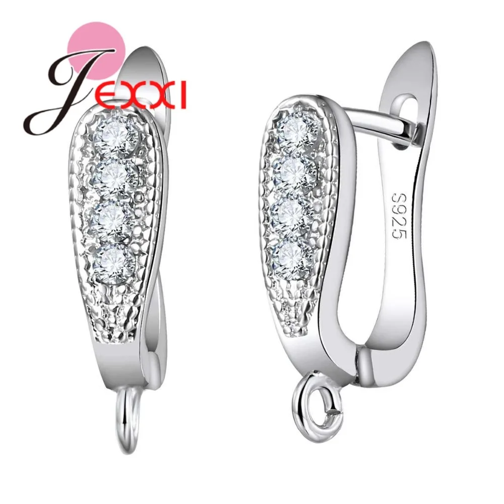 

Elegant White Crystal 925 Sterling Silver Clasps Earring DIY Findings For Women Clearly Zircons Wholesale Top Quality