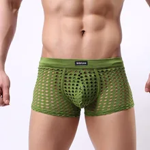 WOXUAN, мужские трусы-боксеры в сеточку, нижнее белье! Большие сетчатые трусы-боксеры, мужское нижнее белье! Прозрачные модные брюки