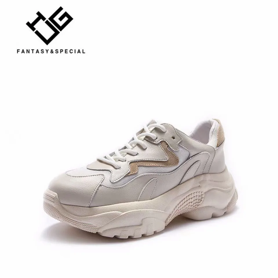 

IGU Chunky Shoes Platform Women 2019 Spring Genuine Leather Platform Vulcanized Shoes Tenis Feminino Female Creeper Dad Shoes