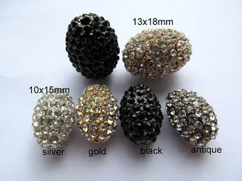

50pcs 8x12 -15x22mm high quality metal& czech rhinestone spacer barrel rice egg silver antique gold hematite black connector bea