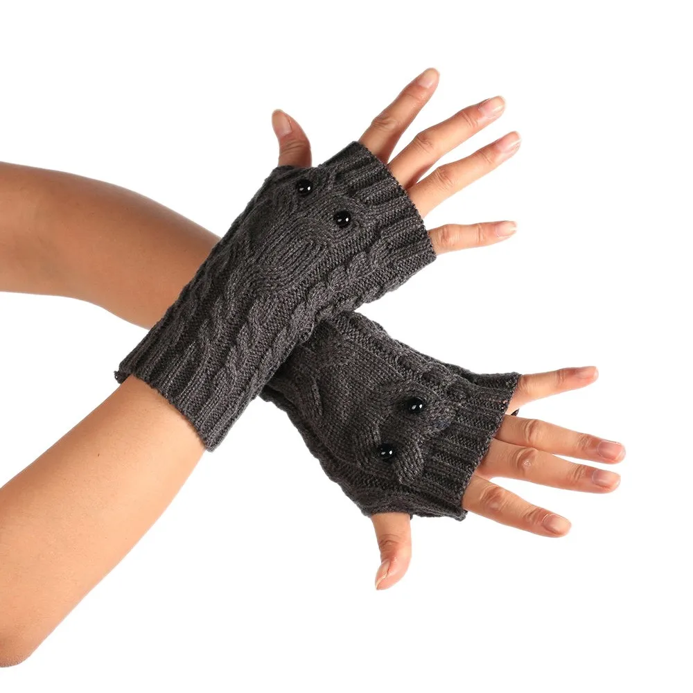 Unisex Winter Gloves Solid Owl Knitted Long Fingerless Gloves Soft Button Warm Gloves Mittens guantes invierno luvas de inverno