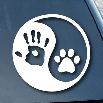 

Ying yang human hand dog paw hunter vinyl window decal sticker.white 4'' Die cut stickers