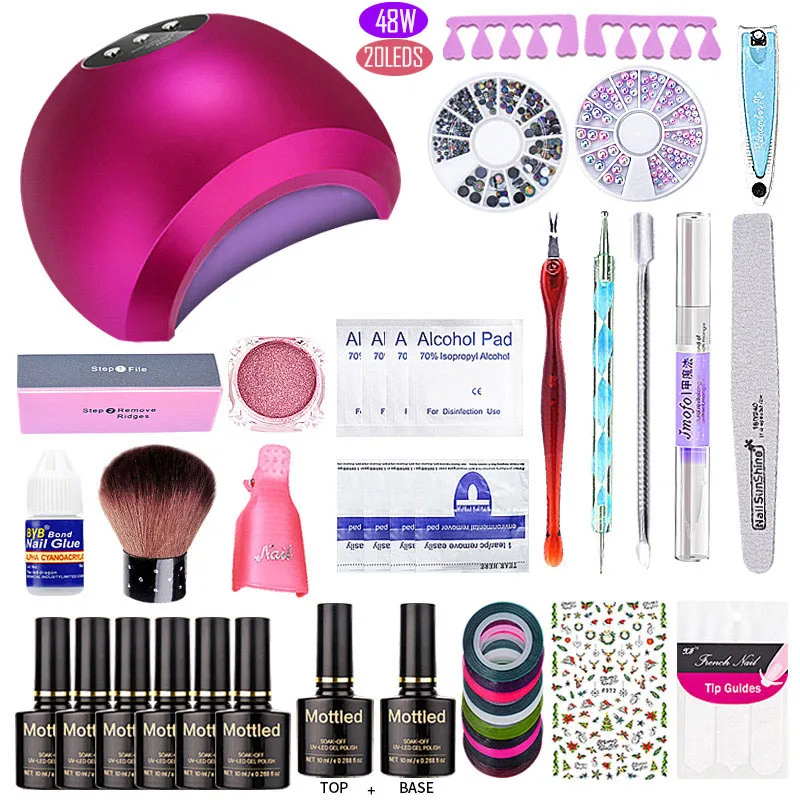 

EVEREYA nail art set UV LED LAMP Dryer & 6 Color Gel Nail Polish Set kit Nail Tools Gel Varnish lacquer manicure tools kit