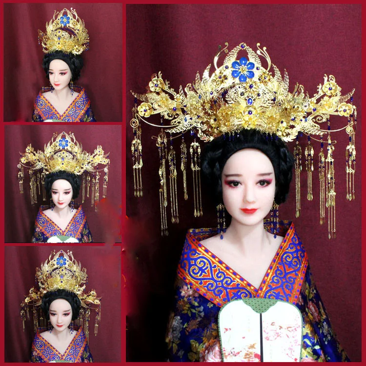 Two-way Wear Chinese Costume Hanfu Hair Accessory Golden Hair Tiara for Wedding or Stage Show Headwear Hanfu Cosplay Hair Tiara 4pcs king crowns and tiara simulation crown headband performance headwear headdress costume accessory for men