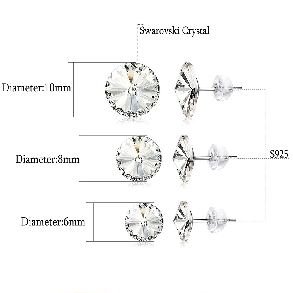 3 пары классические круглые серебряные серьги-гвоздики кристаллы от Swarovski пирсинг для женщин вечерние свадебные горный хрусталь неделя ювелирные изделия