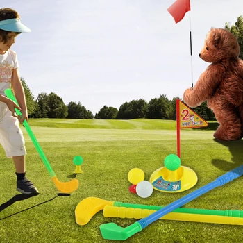 

Funny Golf Children Favorite Plastic Toy Set 10pcs : 3 Golf Cue+3 Balls + 2 Tees+ 1 Golf Hole +1 Mini Flag Outside Toy Sports