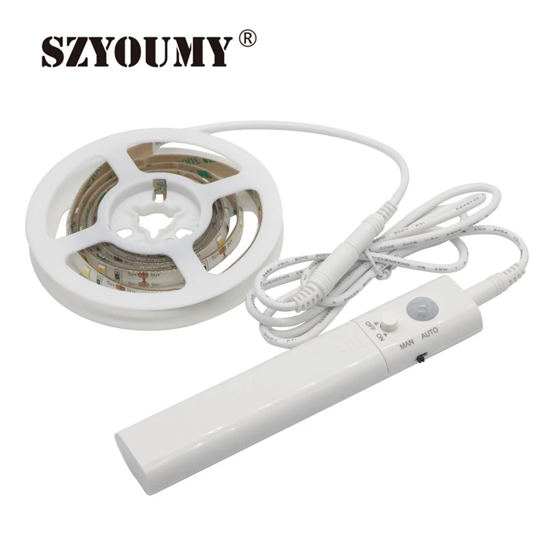 

SZYOUMY Led Motion Activated Night Light 1M Flexible LED Flashlight Strip 5V Motion Sensor Automatic Bed Stair Lights Warm White