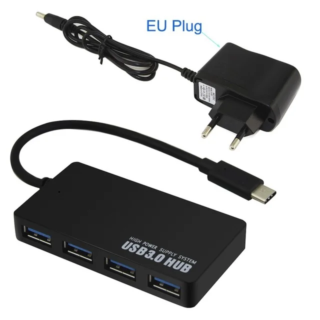 Горячая Распродажа USB-C концентратор 4 порта OTG USB 3,0 концентратор EU/AU/US/UK DC 5 в адаптер питания Тип C разветвитель для Macbook Xiaomi АКСЕССУАРЫ для ноутбуков