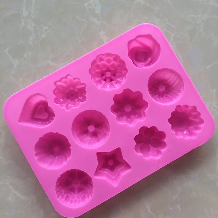 wholesale silicone cake mold 12 even different flowers shape soap making moon cake molding DIY soap silicone molds