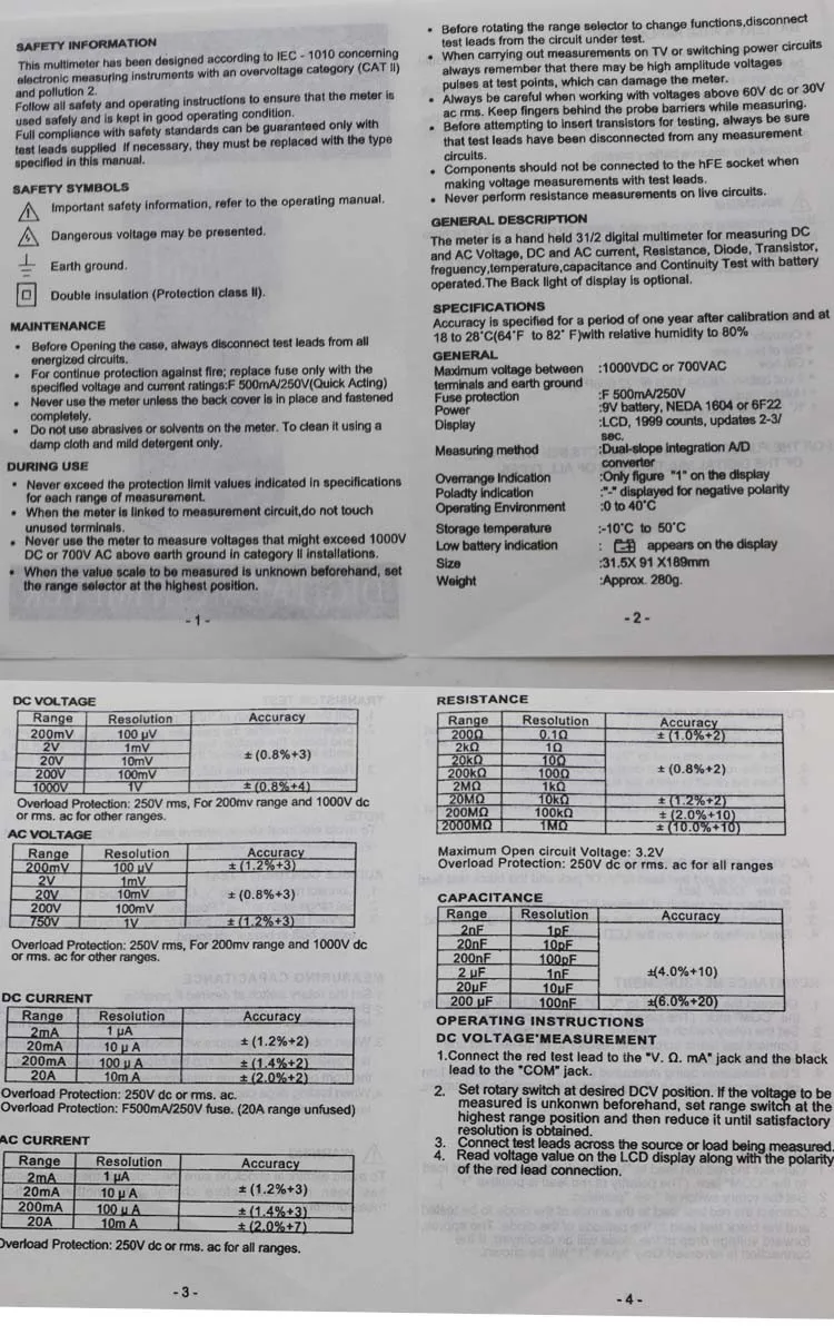 A830L жк-цифровой мультиметр DC AC напряжение диод Freguency мульти тест er вольт тест er тестовый ток