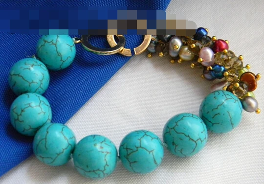 

FREE SHIPPING>>>@@ > 09471 Round Turquoise Multicolor Baroque Freshwater Pearl Bracelet
