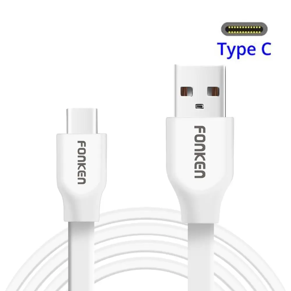 FONKEN noodles usb type-C кабель для зарядки type-C 2128AWG 3A быстрое зарядное устройство USB C шнур портативный Красочные Кабели для мобильных телефонов - Цвет: Белый