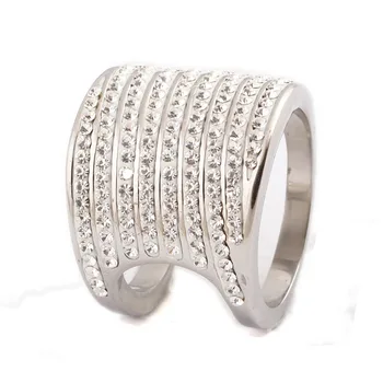 

Exquisite Women 9 Row Crystal Jewelry NIBA Band Stainless Steel Wedding Rings