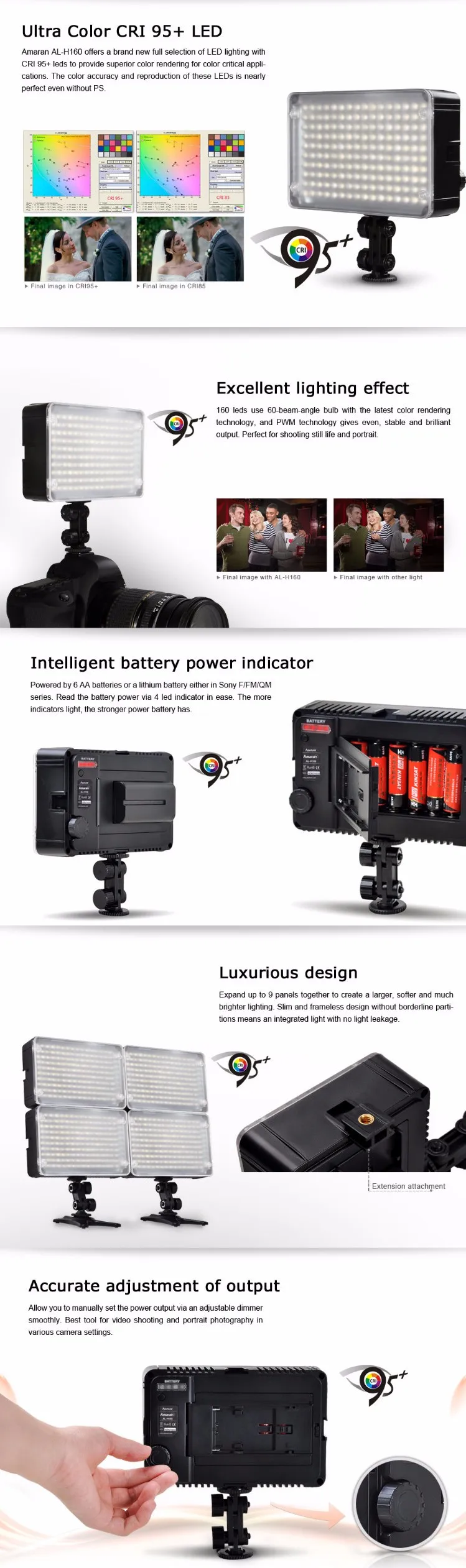 Aputure AL-H160 CRI95 5500K Amaran LED Video Light Adjustable Brightness