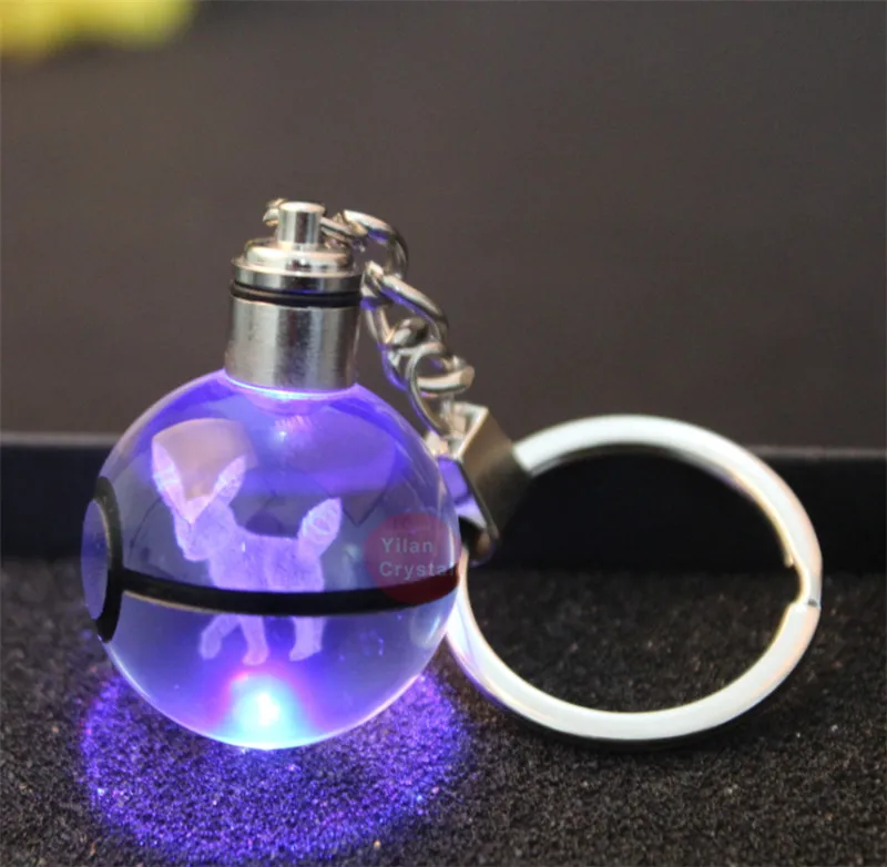 Fashion Customized Crystal Pokemon Keychain Gift Crystal LED Pokemon
