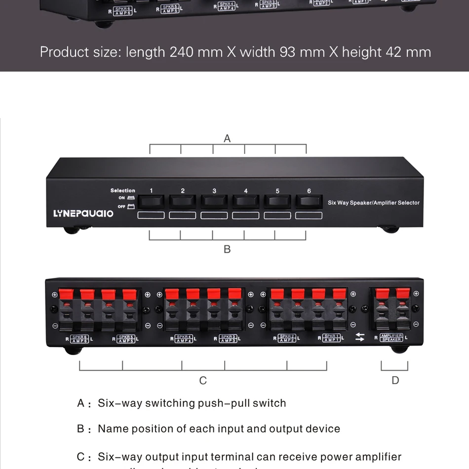 Шестиполосный стерео динамик Селекторный переключатель усилитель селектор двунаправленный селективный коммутатор 1 вход 6 выход