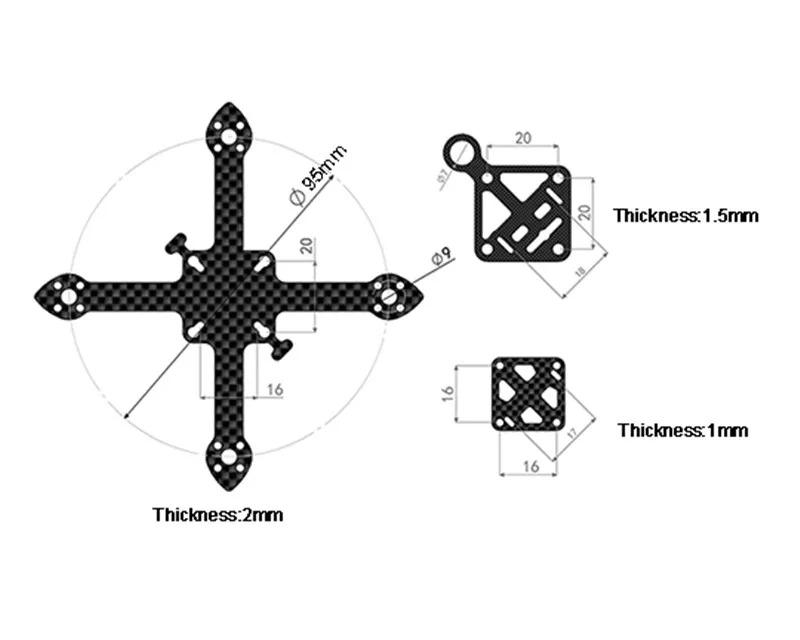

RJXHOBBY 95mm Carbon Fiber Quadcopter Frame Kit for Micro FPV Racing Drone Support 1102 1103 1104 Brushless Motors
