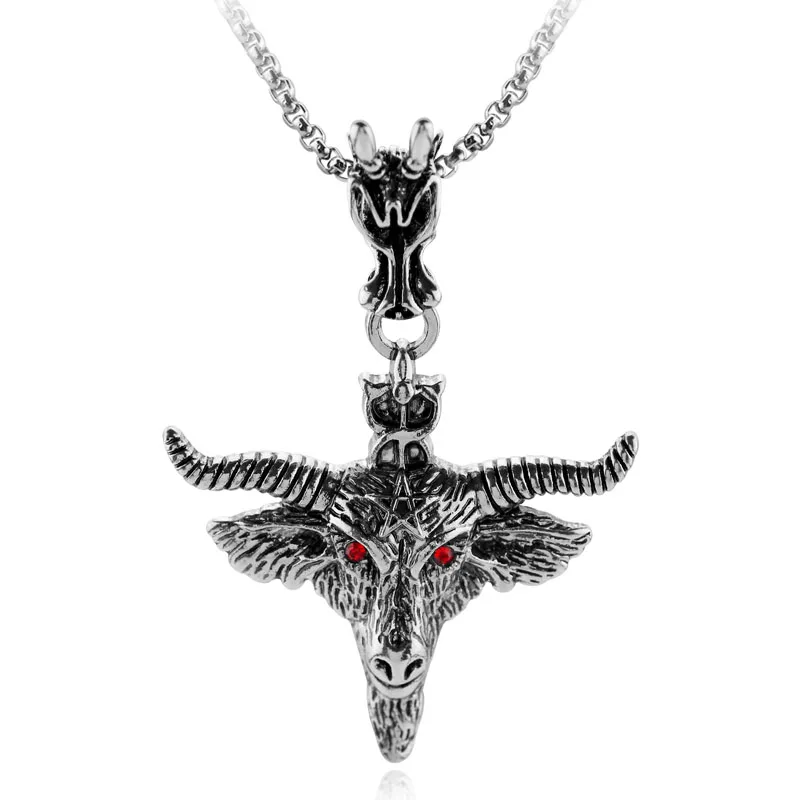 

Baphomet Pentagram Goat Head Pendant Amulet Sabbatic Occult Red Eye Goat Necklace Retro Silver Pagan Magical Ritual Jewelry