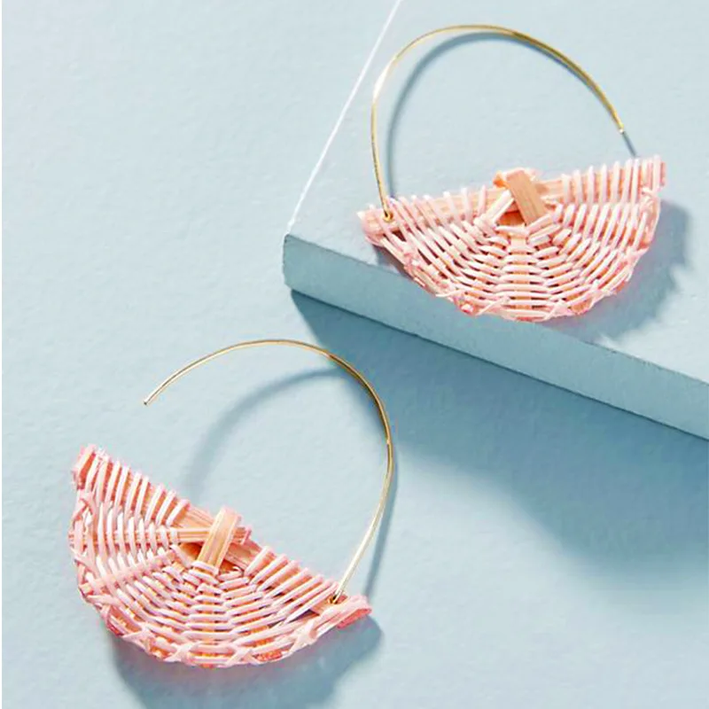 

2019 New Handmade semicircle Rattan Knit Drop Earring for Women Trendy Bohemia Colorful Hook Earring Party Wedding Jewelry