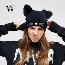 Для женщин мешковатые крючком теплый Зимняя шерстяная одежда Вязать Лыжная Шапочка череп громоздкая шляпа шапки Теплые Лидер продаж Кот шапка теплая шапка