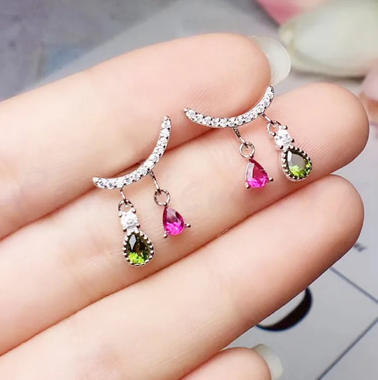Рубин Серьги натуральный настоящий Рубин стерлингового серебра 925 0.3ct* 4 шт. драгоценный камень ювелирные украшения Moon Стиль# BR18073015