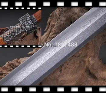 

Chinese Han Dynasty Sharp Battle Sword Damascus steel hand-made Rose wood Scabbard Dragon Knife fitted