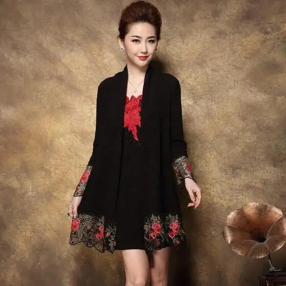 

ropa mujer Winter Femme Floral Hollow Out Knee-length Elegant Plus Size Dresses For Women 4xl 5xl 6xl Two Piece Dress JC45