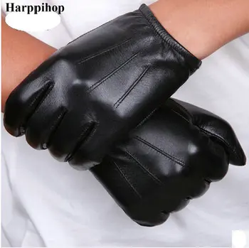 

Black and brown Spring Genuine Leather Gloves Men New Brand Fashion Warm Driving Gloves Goatskin Mittens