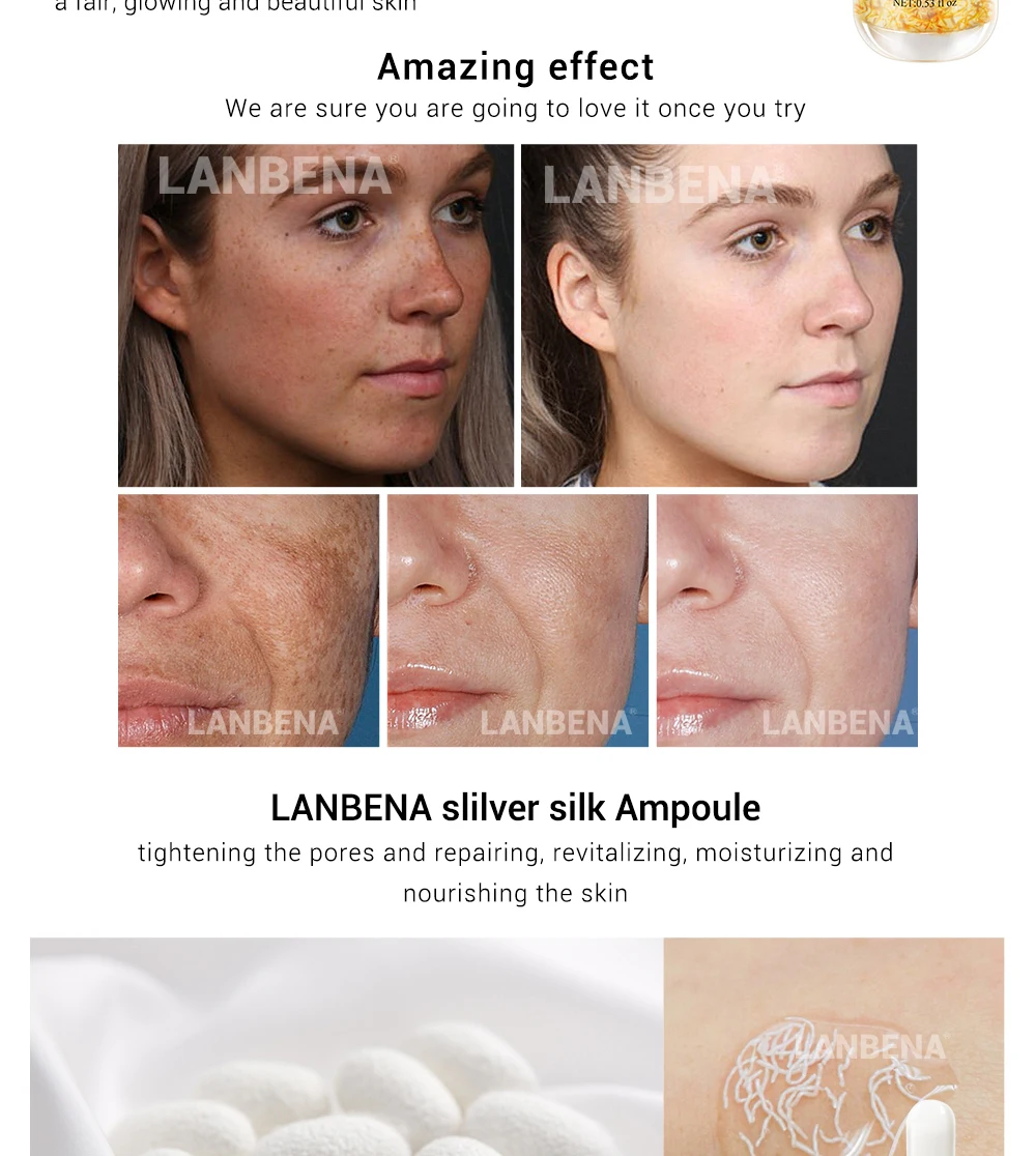 LANBENA 24 K золото + золото шелк коллаген + серебро шелк ампулы сыворотка анти-Aging осветлить пятна увлажняющий отбеливание подтяжка кожи уход за