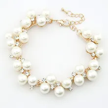 Fashion New Brand Design Luxurious 18K Gold Charm Crystal Cubic Zircon Diamond Pearl Beads Bracelet For Women Jewelry D032