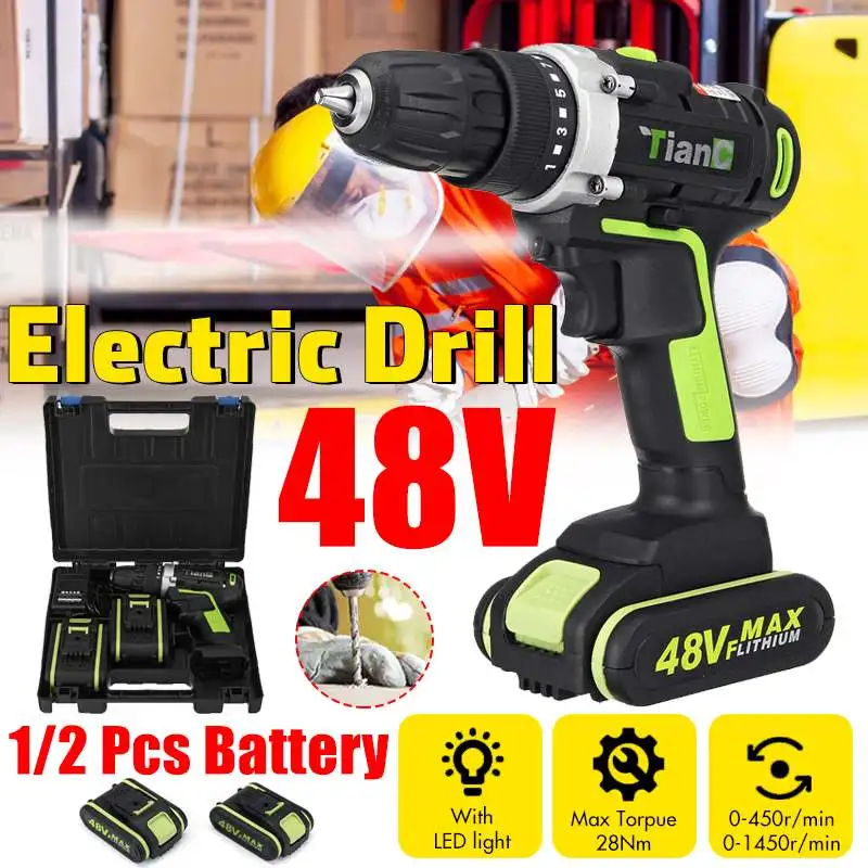 

Deorsupp 48V Max 2-Speed Electric Screwdriver Cordless Drill Mini Wireless Power Driver DC Lithium-Ion Battery
