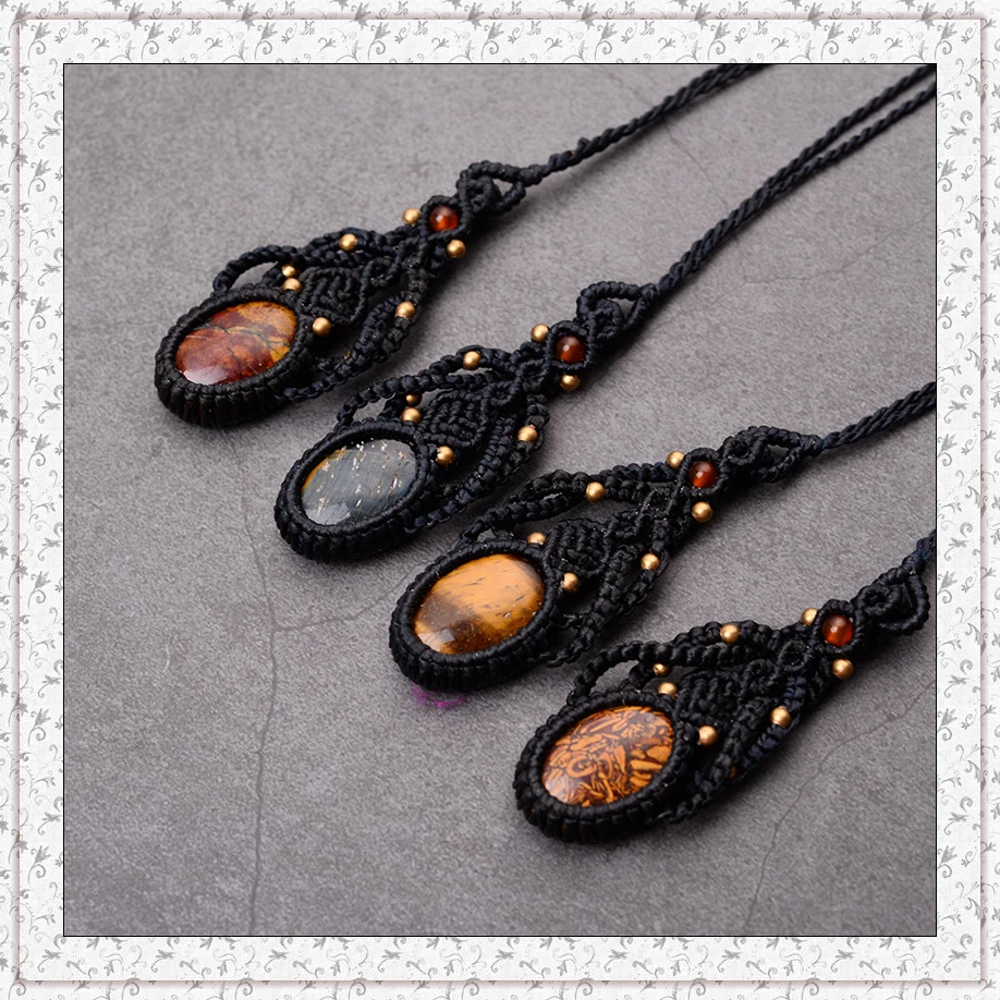 

Wholesale Thailand Wax Rope Hand Knitted Natural Stone Necklace About 18'' Adjustab (Materials do not provide selection)