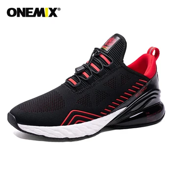 

ONEMIX Air Cushion Sneakers Men Running Shoes for Black Red Breathable Damping Athletic Fitness Shoe Outdoor Casual Trainers