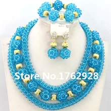 Новейший дизайн нигерийский Свадебный Африканский Ювелирный Набор Синий Кристалл бусы ожерелье ручной работы свадебный ювелирный набор