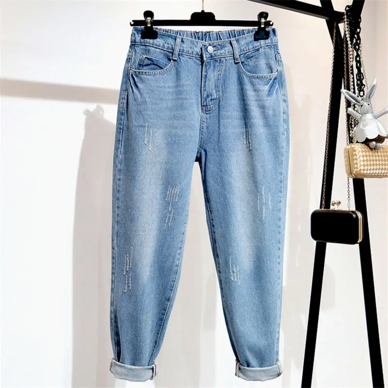 Vintage Jeans Women With High Waist Harem Pants Elastic Plus Size 5XL Jeans Boyfriends Casual Streetwear Mom Jeans Femme Q1171